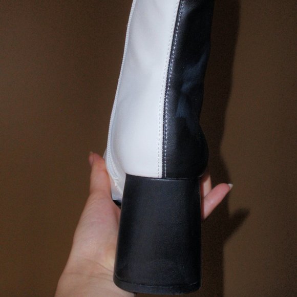 NWT Two Tone B&W Faux Leather Heeled Boots - Picture 12 of 15